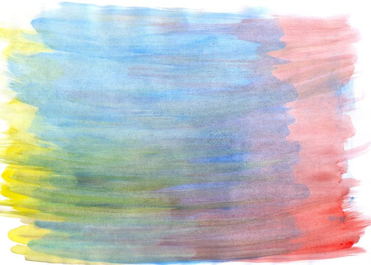 Abstract watercolor background with yellow, blue, red layers